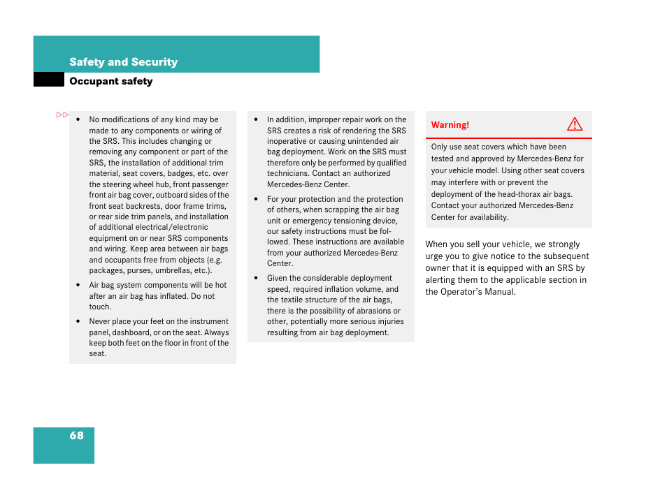 68 safety and security | Mercedes-Benz CLK-Class 2007 Owners Manual User Manual | Page 69 / 505