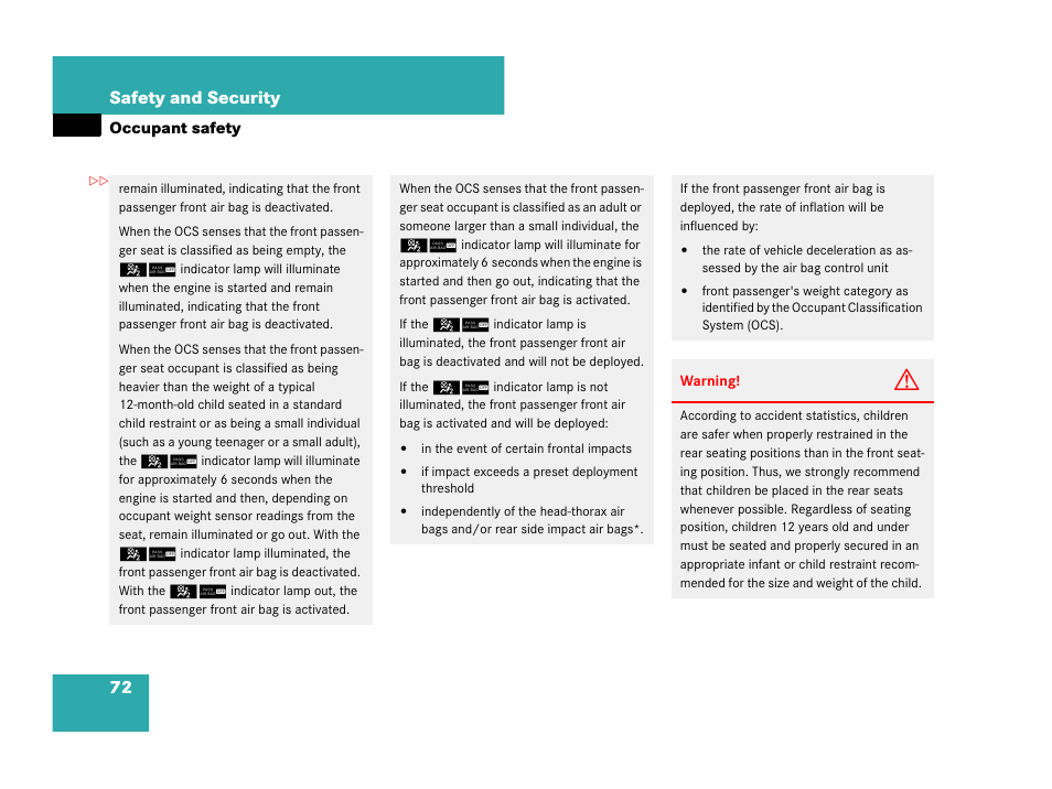 72 safety and security | Mercedes-Benz CLK-Class 2007 Owners Manual User Manual | Page 73 / 505