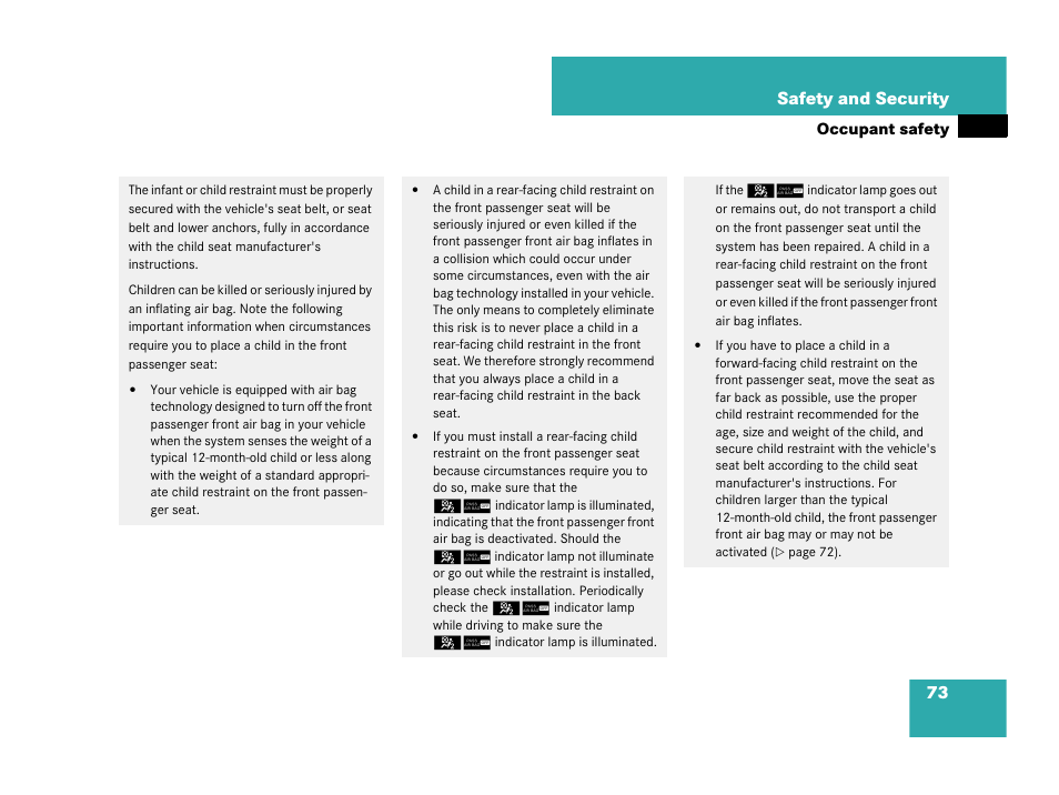 73 safety and security | Mercedes-Benz CLK-Class 2007 Owners Manual User Manual | Page 74 / 505