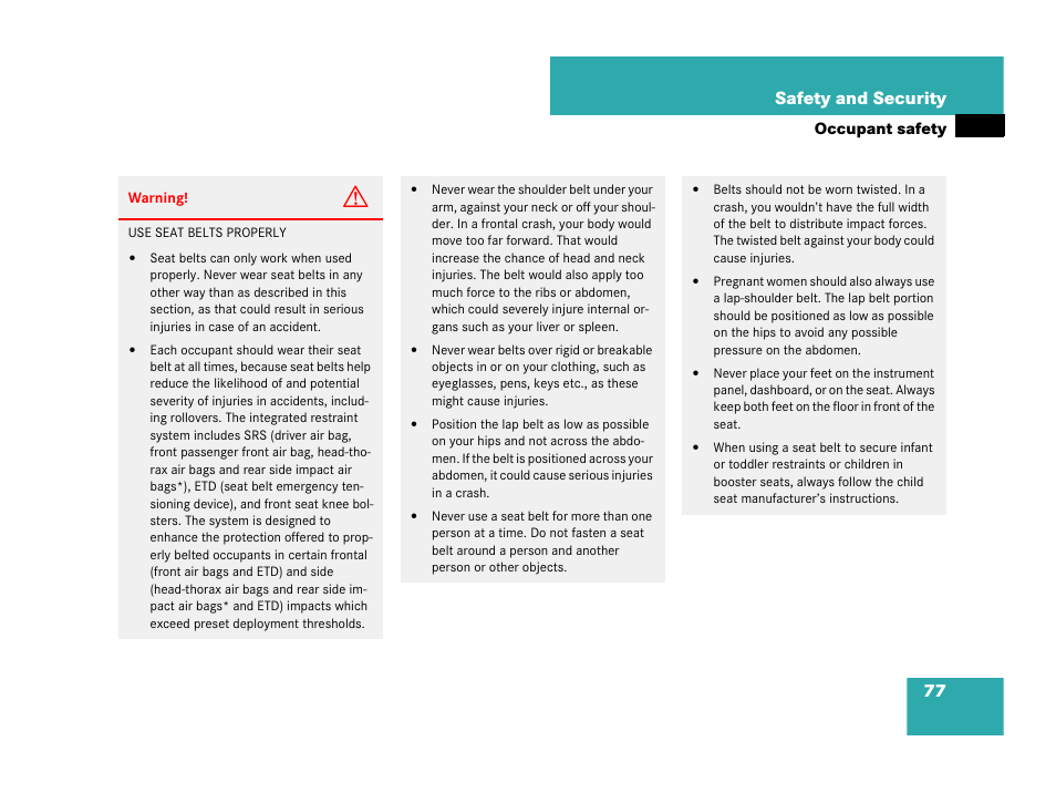 77 safety and security | Mercedes-Benz CLK-Class 2007 Owners Manual User Manual | Page 78 / 505