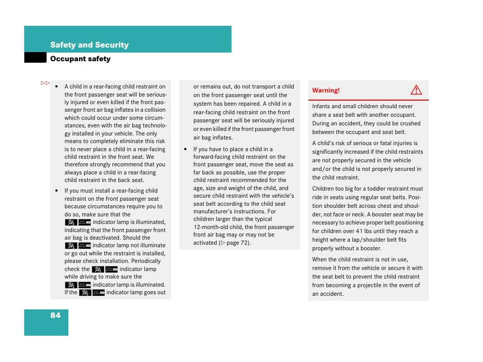 84 safety and security | Mercedes-Benz CLK-Class 2007 Owners Manual User Manual | Page 85 / 505