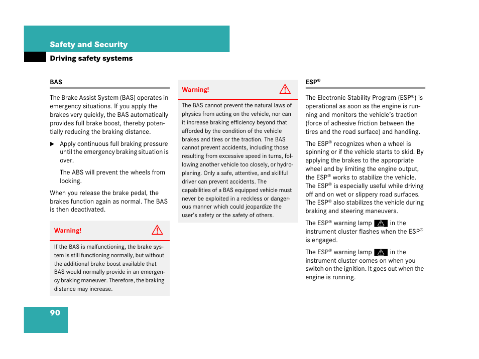 Bas esp, 90 safety and security | Mercedes-Benz CLK-Class 2007 Owners Manual User Manual | Page 91 / 505