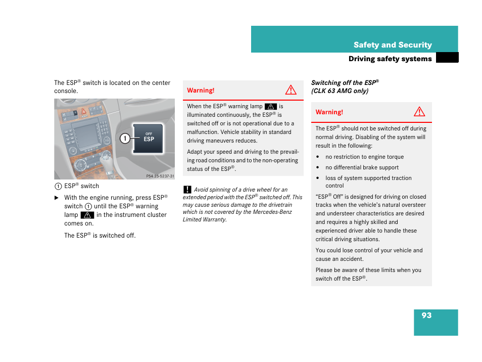 93 safety and security | Mercedes-Benz CLK-Class 2007 Owners Manual User Manual | Page 94 / 505