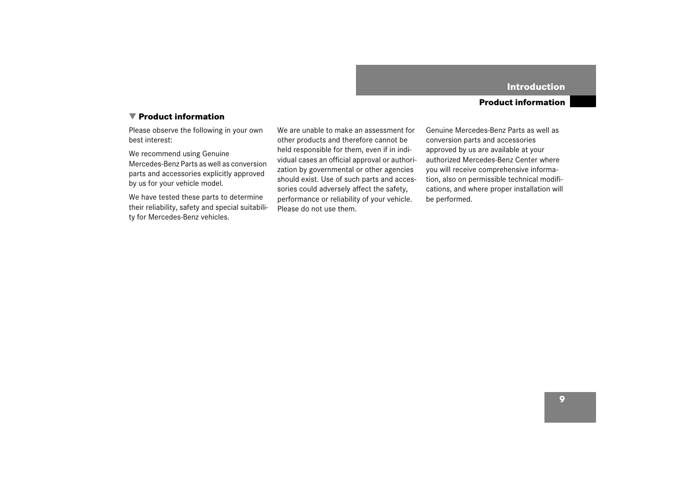 Introduction, Product information | Mercedes-Benz CLS-Class 2007 Owners Manual User Manual | Page 10 / 481