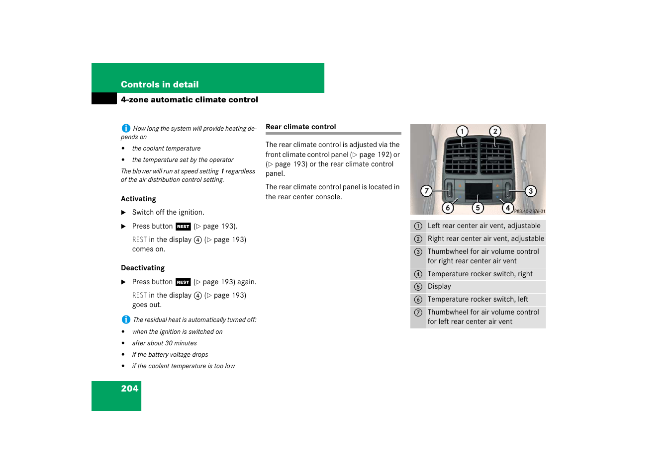Rear climate control | Mercedes-Benz CLS-Class 2007 Owners Manual User Manual | Page 205 / 481