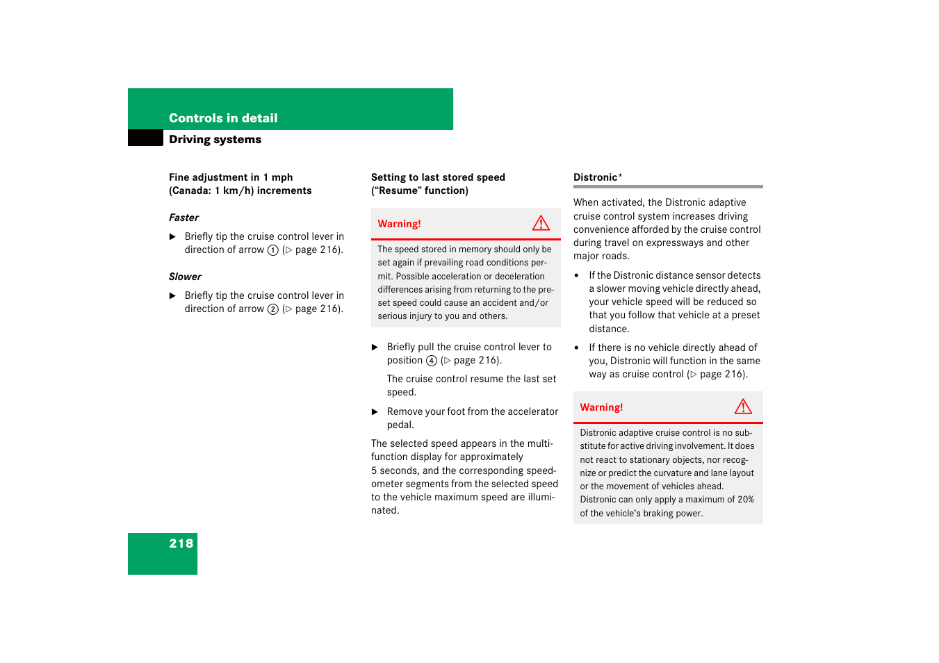 Distronic | Mercedes-Benz CLS-Class 2007 Owners Manual User Manual | Page 219 / 481