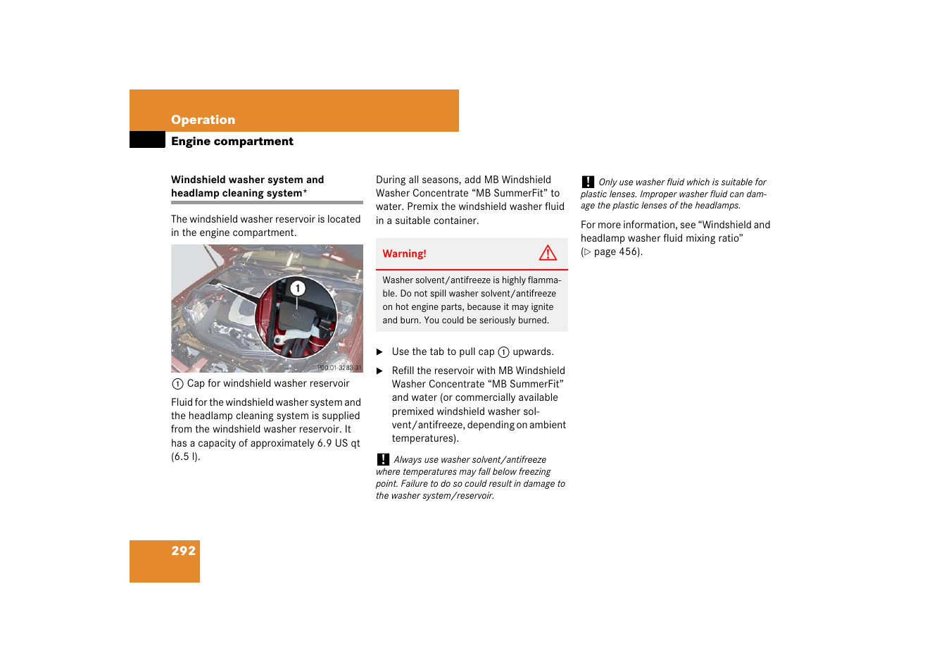 Windshield washer fluid | Mercedes-Benz CLS-Class 2007 Owners Manual User Manual | Page 293 / 481