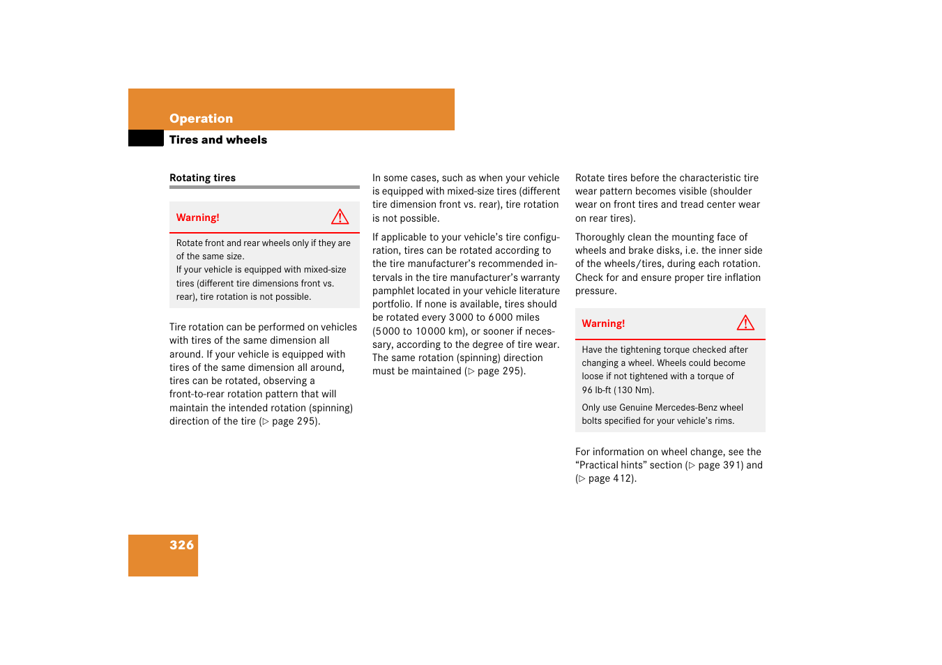 Rotating tires;tires:rotation, Rotating tires | Mercedes-Benz CLS-Class 2007 Owners Manual User Manual | Page 327 / 481
