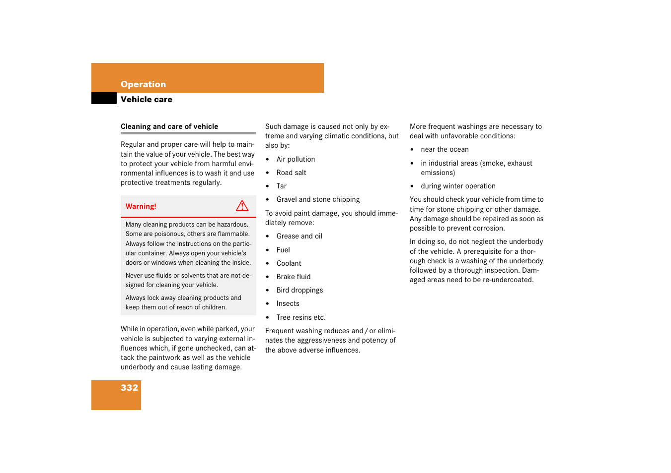 Vehicle care, Vehicle:care, Cleaning and care of vehicle | Mercedes-Benz CLS-Class 2007 Owners Manual User Manual | Page 333 / 481