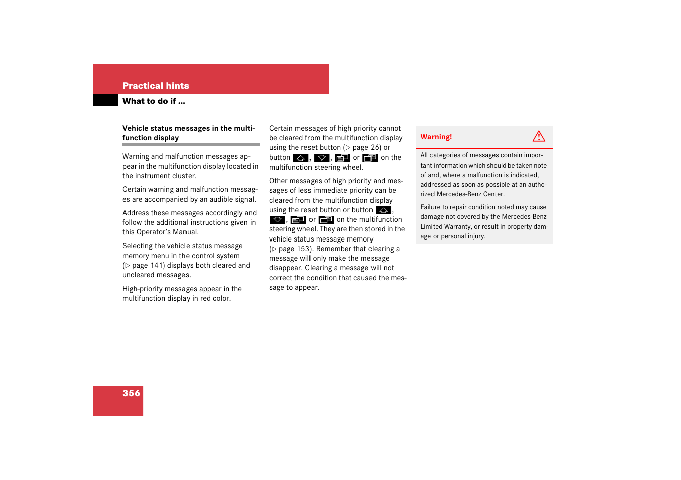 Displays:messages in display | Mercedes-Benz CLS-Class 2007 Owners Manual User Manual | Page 357 / 481