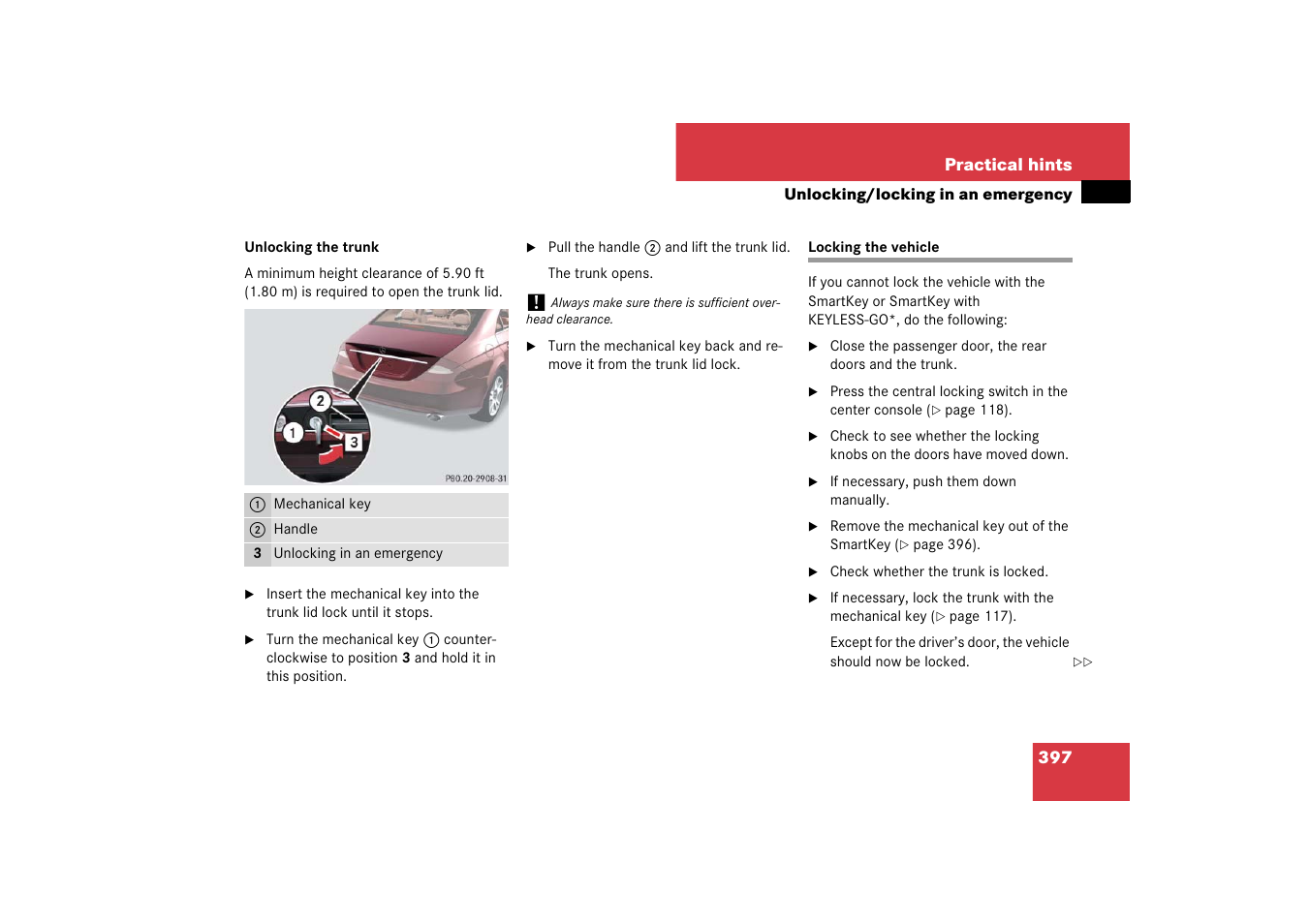 Vehicle:locking/unlocking in an emergency, Locking the vehicle | Mercedes-Benz CLS-Class 2007 Owners Manual User Manual | Page 398 / 481