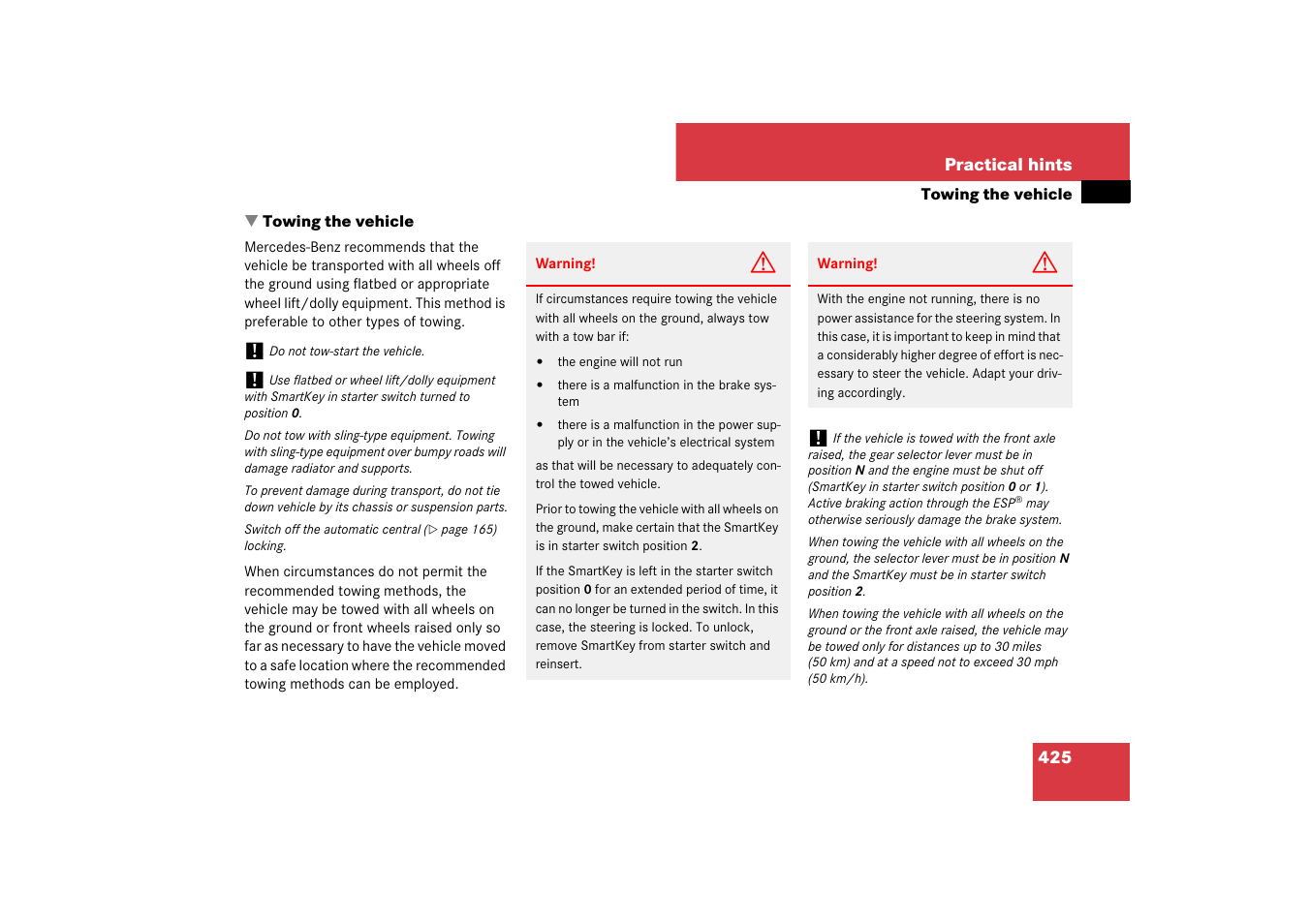 Towing the vehicle | Mercedes-Benz CLS-Class 2007 Owners Manual User Manual | Page 426 / 481