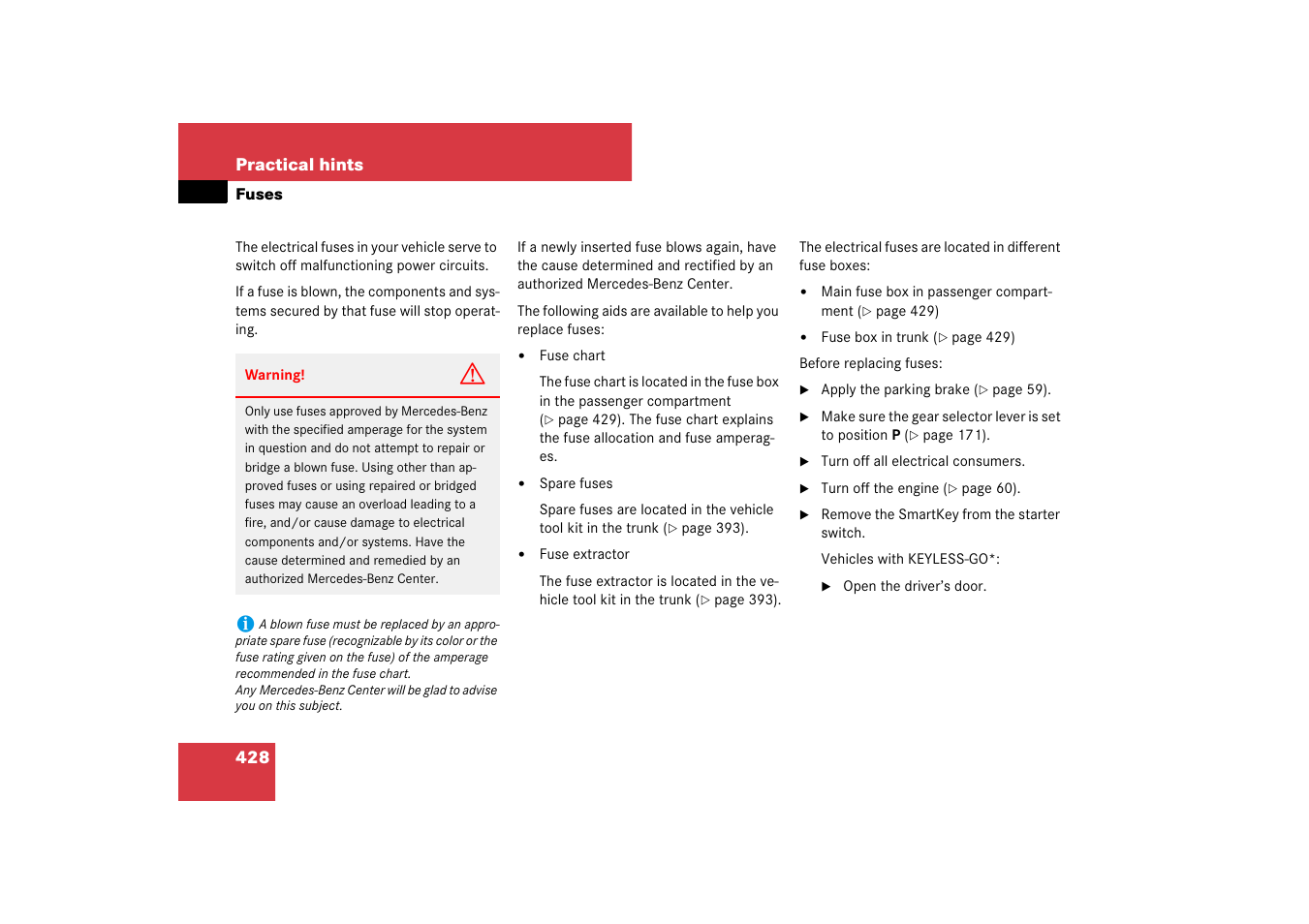 Fuses | Mercedes-Benz CLS-Class 2007 Owners Manual User Manual | Page 429 / 481