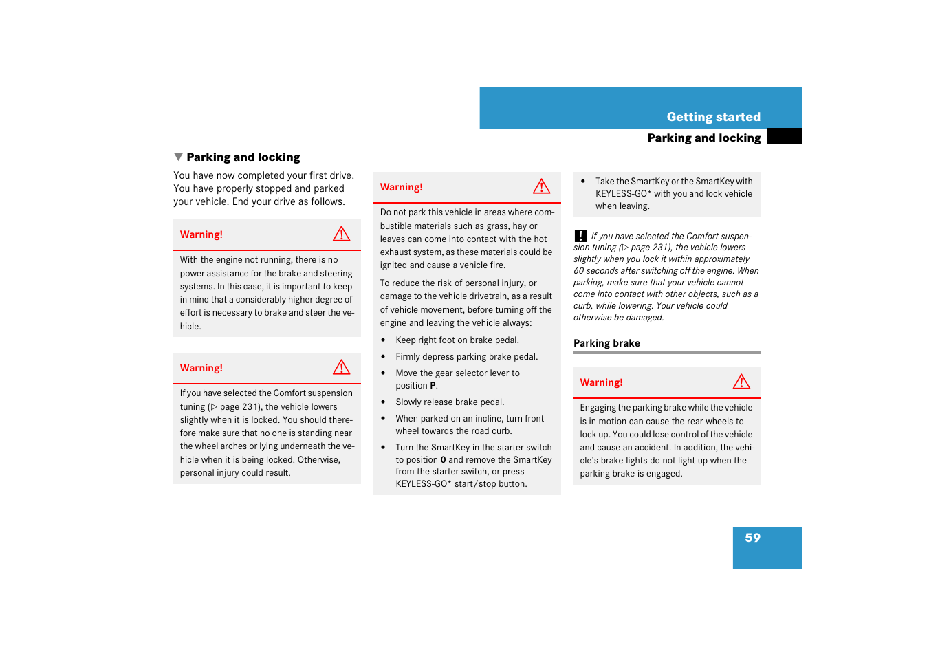 Parking;locking the vehicle, Parking brake, Parking and locking | Mercedes-Benz CLS-Class 2007 Owners Manual User Manual | Page 60 / 481