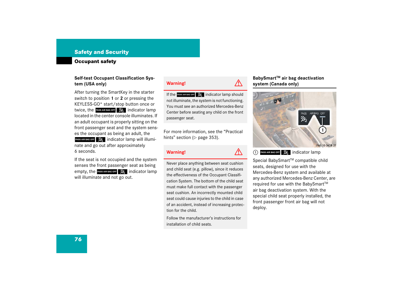 Babysmart | Mercedes-Benz CLS-Class 2007 Owners Manual User Manual | Page 77 / 481