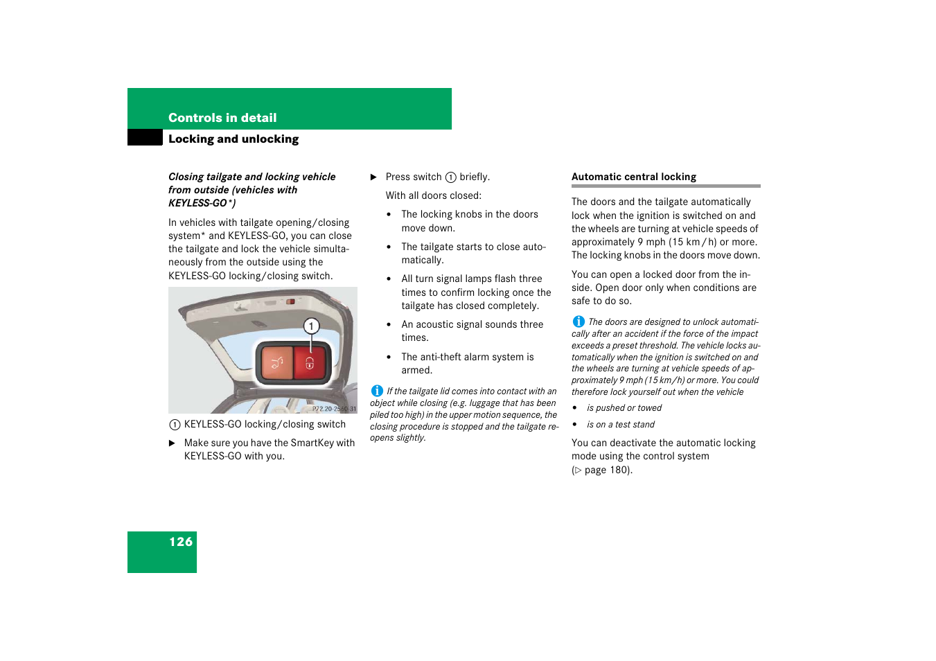 Central locking:automatic, Automatic central locking | Mercedes-Benz E-Wagon 2007 Owners Manual User Manual | Page 127 / 514