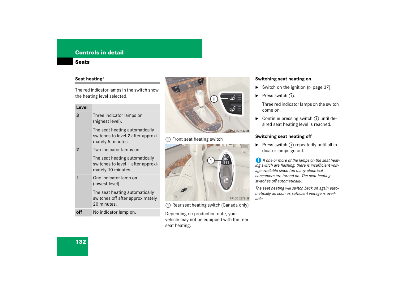 Seats:heater*;heated seats, Seat heating | Mercedes-Benz E-Wagon 2007 Owners Manual User Manual | Page 133 / 514