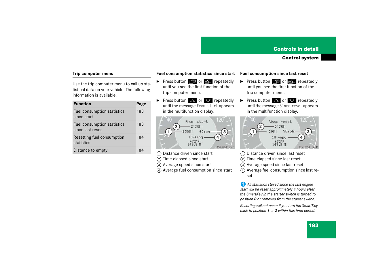 Control system menus:trip computer;trip computer, Trip computer menu | Mercedes-Benz E-Wagon 2007 Owners Manual User Manual | Page 184 / 514