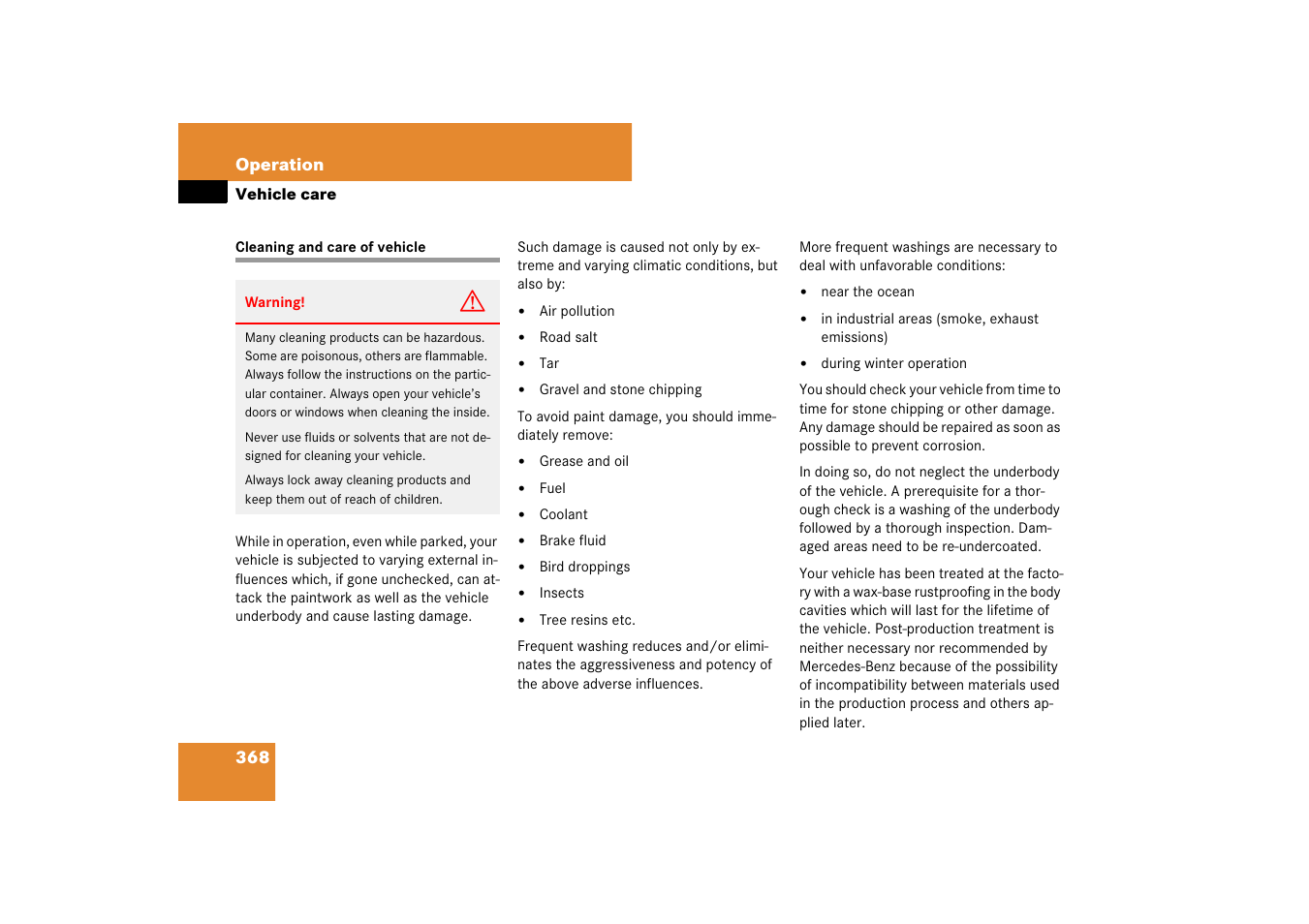 Vehicle:care, Washing the vehicle;vehicle:washing, Vehicle care | Cleaning and care of vehicle | Mercedes-Benz E-Wagon 2007 Owners Manual User Manual | Page 369 / 514