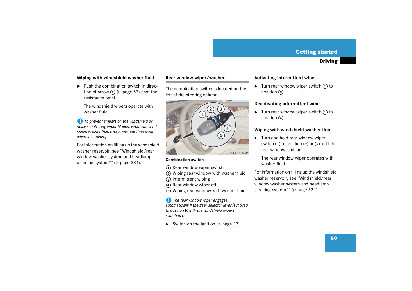 Rear window wiper/washer, Washer fluid | Mercedes-Benz E-Wagon 2007 Owners Manual User Manual | Page 60 / 514