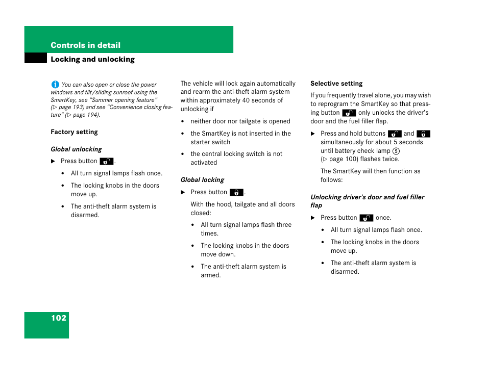 102 controls in detail | Mercedes-Benz G-Class 2007 Owners Manual User Manual | Page 103 / 457