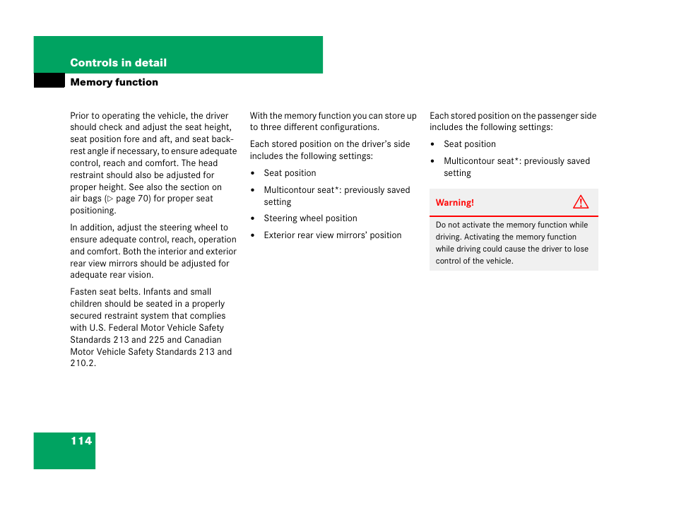 Memory function | Mercedes-Benz G-Class 2007 Owners Manual User Manual | Page 115 / 457
