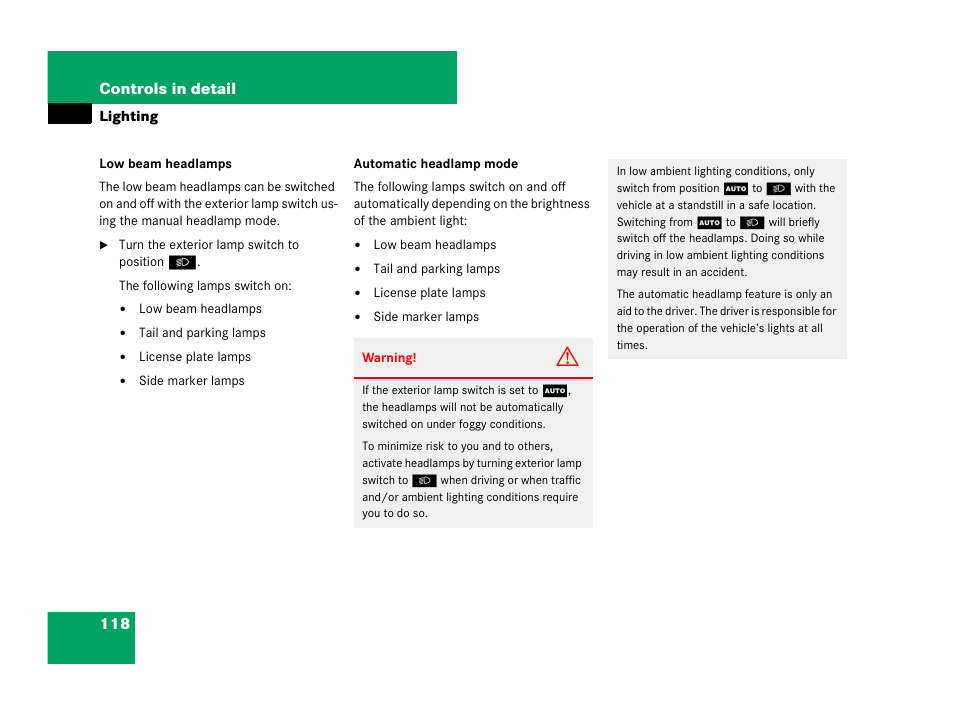 118 controls in detail | Mercedes-Benz G-Class 2007 Owners Manual User Manual | Page 119 / 457