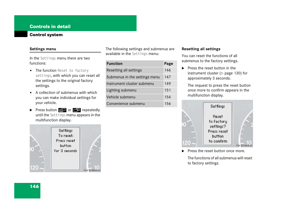 Control system:settings menu, Settings menu | Mercedes-Benz G-Class 2007 Owners Manual User Manual | Page 147 / 457
