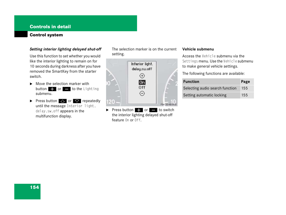 See “setting interior lighting delayed shut-off | Mercedes-Benz G-Class 2007 Owners Manual User Manual | Page 155 / 457
