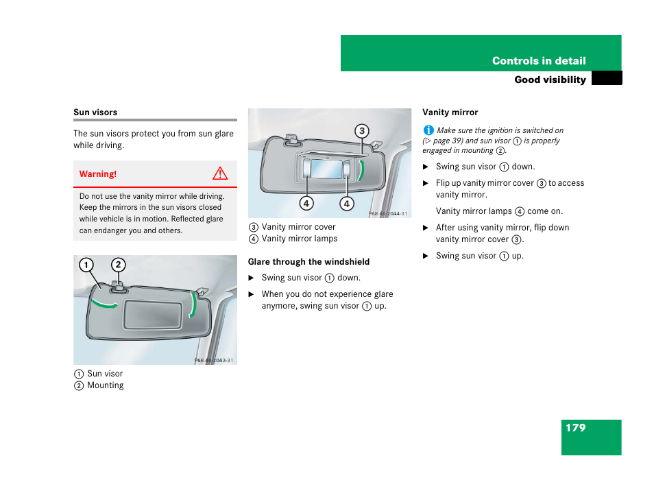 Sun visors | Mercedes-Benz G-Class 2007 Owners Manual User Manual | Page 180 / 457