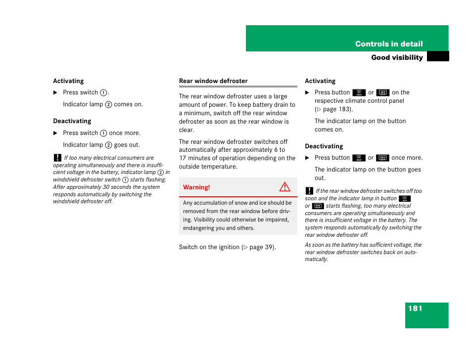 Rear window defroster | Mercedes-Benz G-Class 2007 Owners Manual User Manual | Page 182 / 457