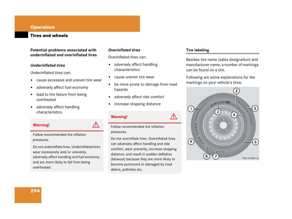 Tire labeling | Mercedes-Benz G-Class 2007 Owners Manual User Manual | Page 295 / 457