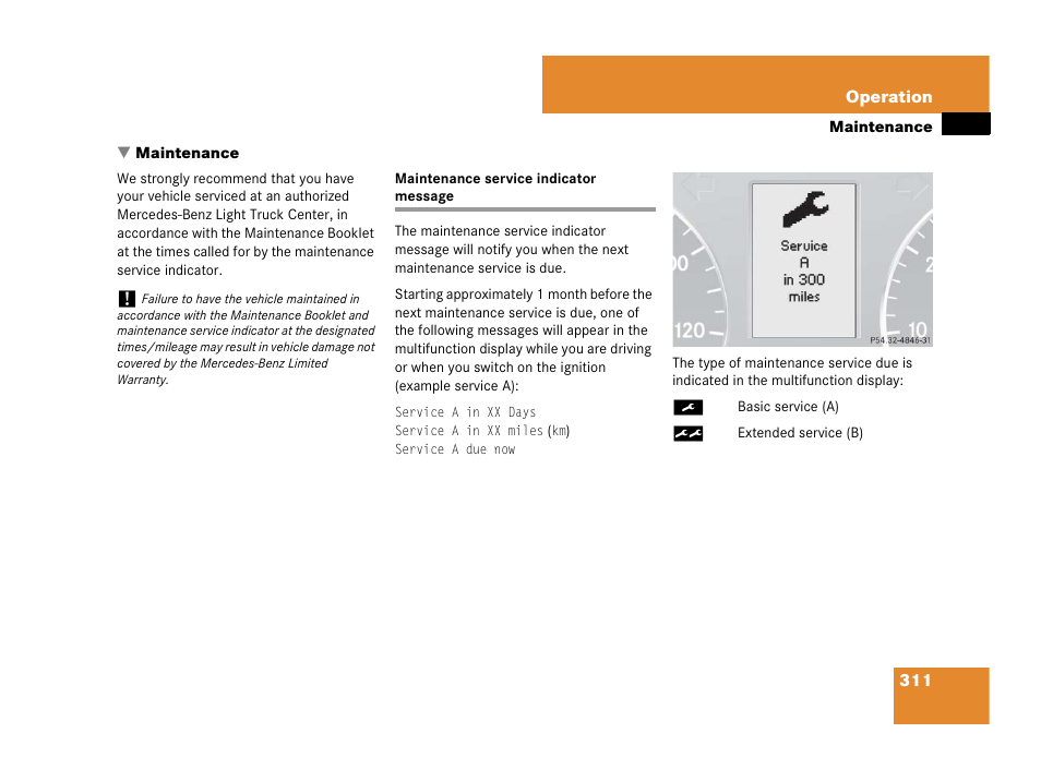 Maintenance, Maintenance service indicator message, Maintenance service indicator message | Mercedes-Benz G-Class 2007 Owners Manual User Manual | Page 312 / 457