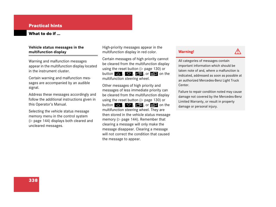 Messages in the multifunction display | Mercedes-Benz G-Class 2007 Owners Manual User Manual | Page 339 / 457