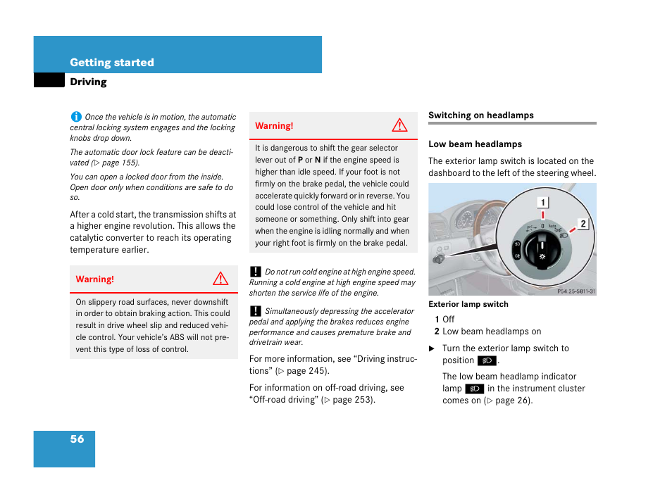 Switching on:headlamps, Switching on headlamps | Mercedes-Benz G-Class 2007 Owners Manual User Manual | Page 57 / 457
