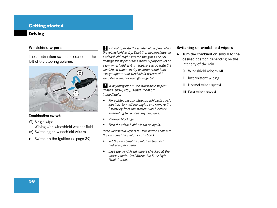 Windshield wipers | Mercedes-Benz G-Class 2007 Owners Manual User Manual | Page 59 / 457