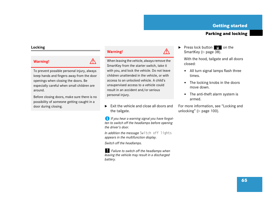 Locking the vehicle, Locking | Mercedes-Benz G-Class 2007 Owners Manual User Manual | Page 66 / 457