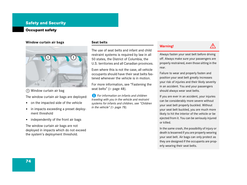 Seat belts | Mercedes-Benz G-Class 2007 Owners Manual User Manual | Page 75 / 457