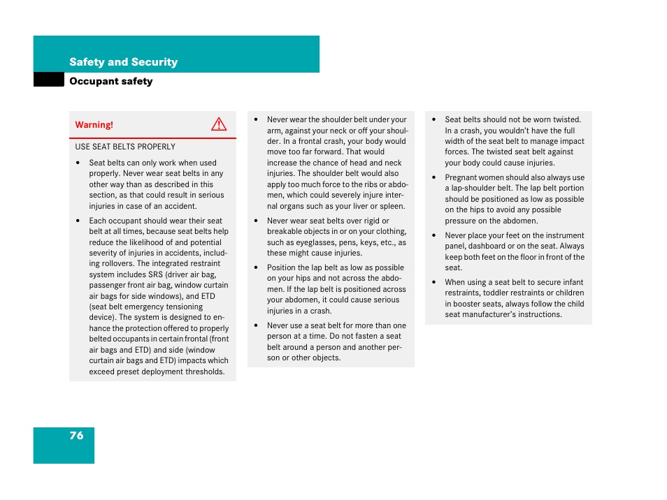 76 safety and security | Mercedes-Benz G-Class 2007 Owners Manual User Manual | Page 77 / 457