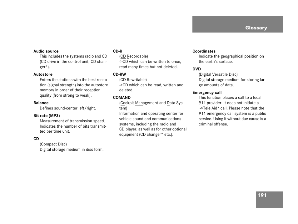 Mercedes-Benz G-Class 2007 COMAND Manual User Manual | Page 191 / 206
