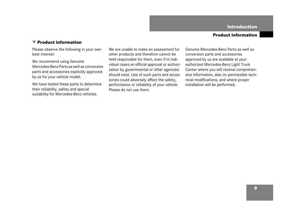 Introduction, Product information | Mercedes-Benz GL-Class 2007 Owners Manual User Manual | Page 10 / 595