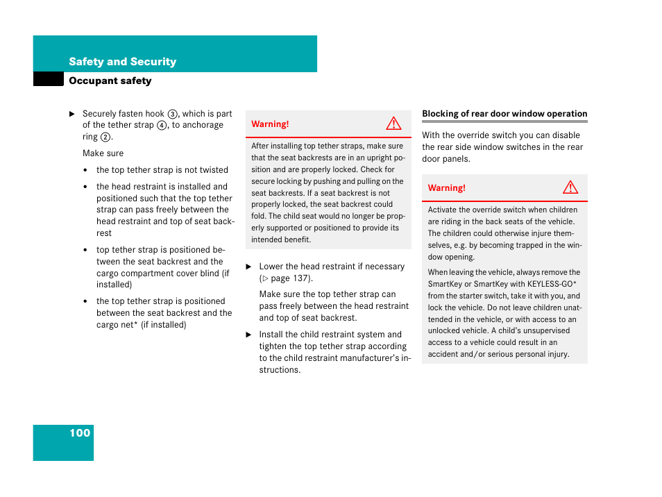 Rear door windows:blocking operation, Blocking of rear door window operation | Mercedes-Benz GL-Class 2007 Owners Manual User Manual | Page 101 / 595