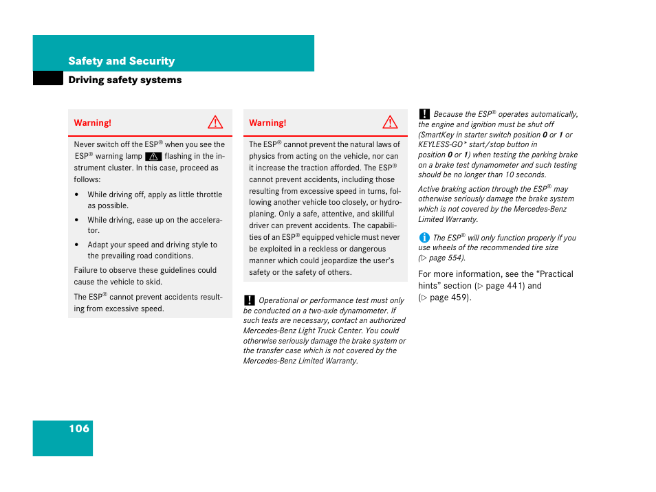 106 safety and security | Mercedes-Benz GL-Class 2007 Owners Manual User Manual | Page 107 / 595