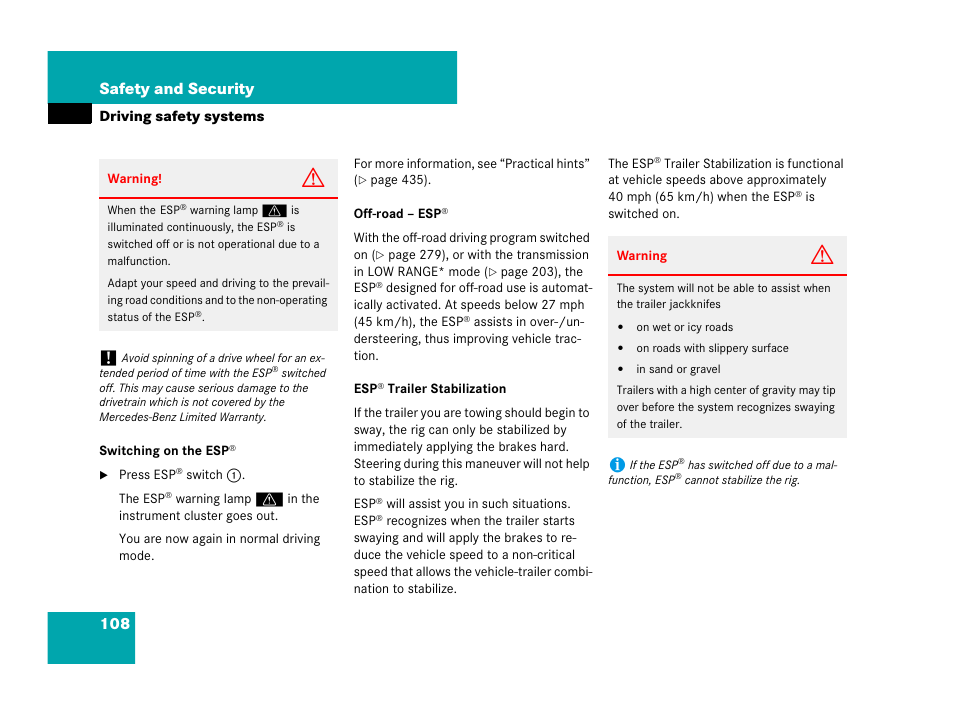 108 safety and security | Mercedes-Benz GL-Class 2007 Owners Manual User Manual | Page 109 / 595