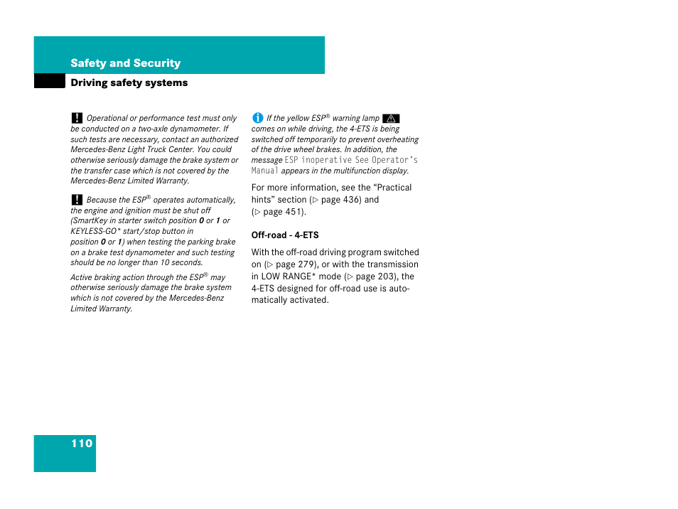 110 safety and security | Mercedes-Benz GL-Class 2007 Owners Manual User Manual | Page 111 / 595