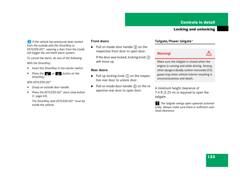 Tailgate/power tailgate | Mercedes-Benz GL-Class 2007 Owners Manual User Manual | Page 124 / 595