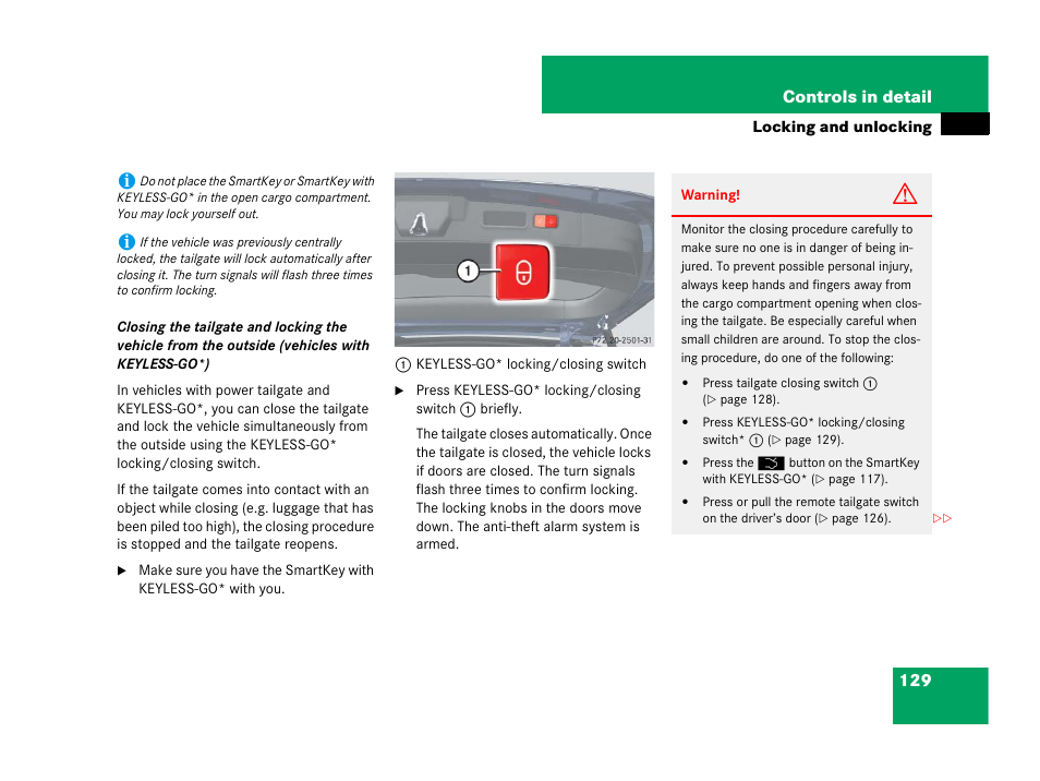 129 controls in detail | Mercedes-Benz GL-Class 2007 Owners Manual User Manual | Page 130 / 595