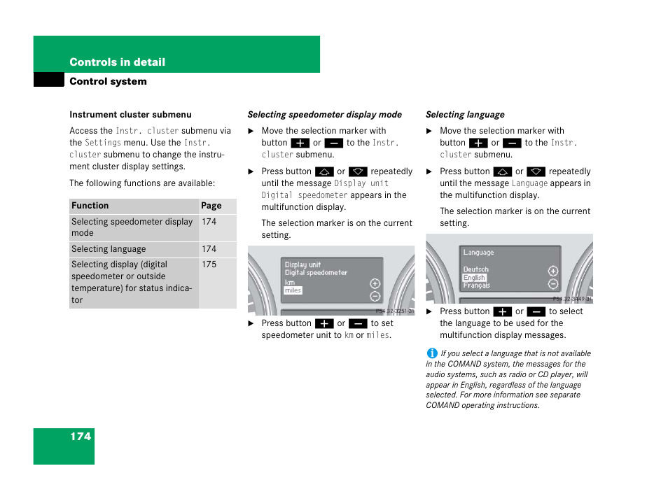 See “instrument cluster submenu | Mercedes-Benz GL-Class 2007 Owners Manual User Manual | Page 175 / 595