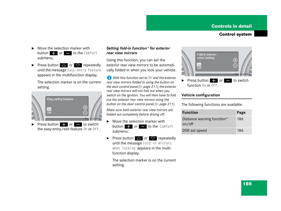 Control system menus:vehicle configuration, Vehicle configuration | Mercedes-Benz GL-Class 2007 Owners Manual User Manual | Page 186 / 595