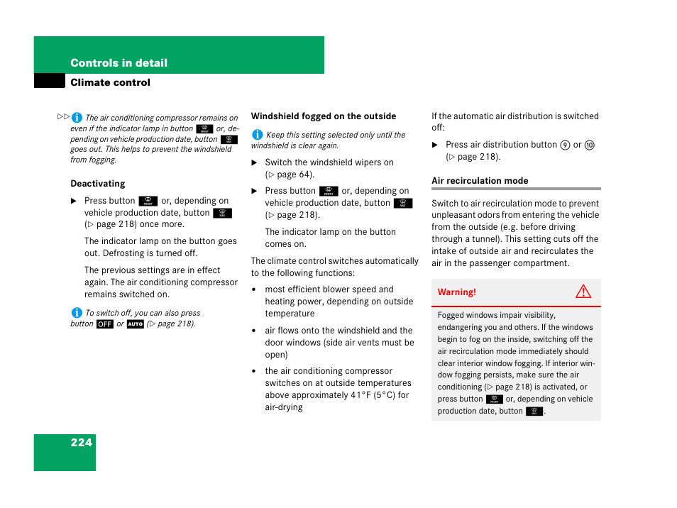 Air recirculation mode | Mercedes-Benz GL-Class 2007 Owners Manual User Manual | Page 225 / 595